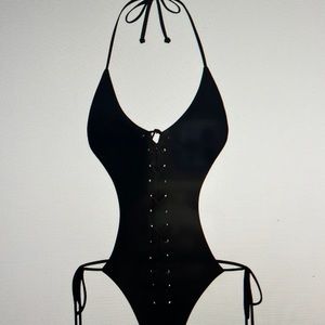 SKIMS Black Lace-Up One Piece Swimsuit
